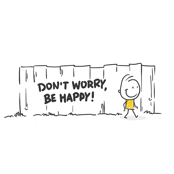 Osteopathie Glück mit einem englischen Schriftzug "Don't worry be happy"