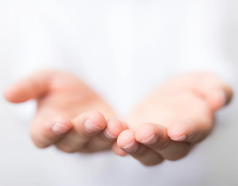 Zwei Hände mit den Handflächen nach oben als Symbol für Teamarbeit in der Osteopathie
